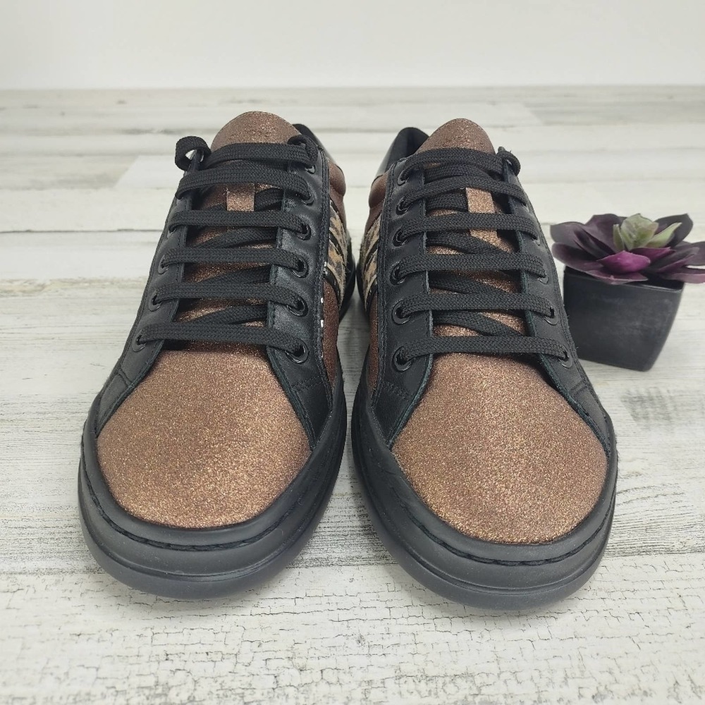 Geox Black Patent Leather Glitter Sneakers Lace Up Size 7 - Picture 3 of 7